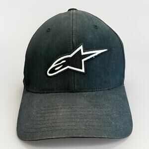 Alpinestars Mens Black FlexFit Fitted Embroidered Logo Stretched Hat Size L/XL